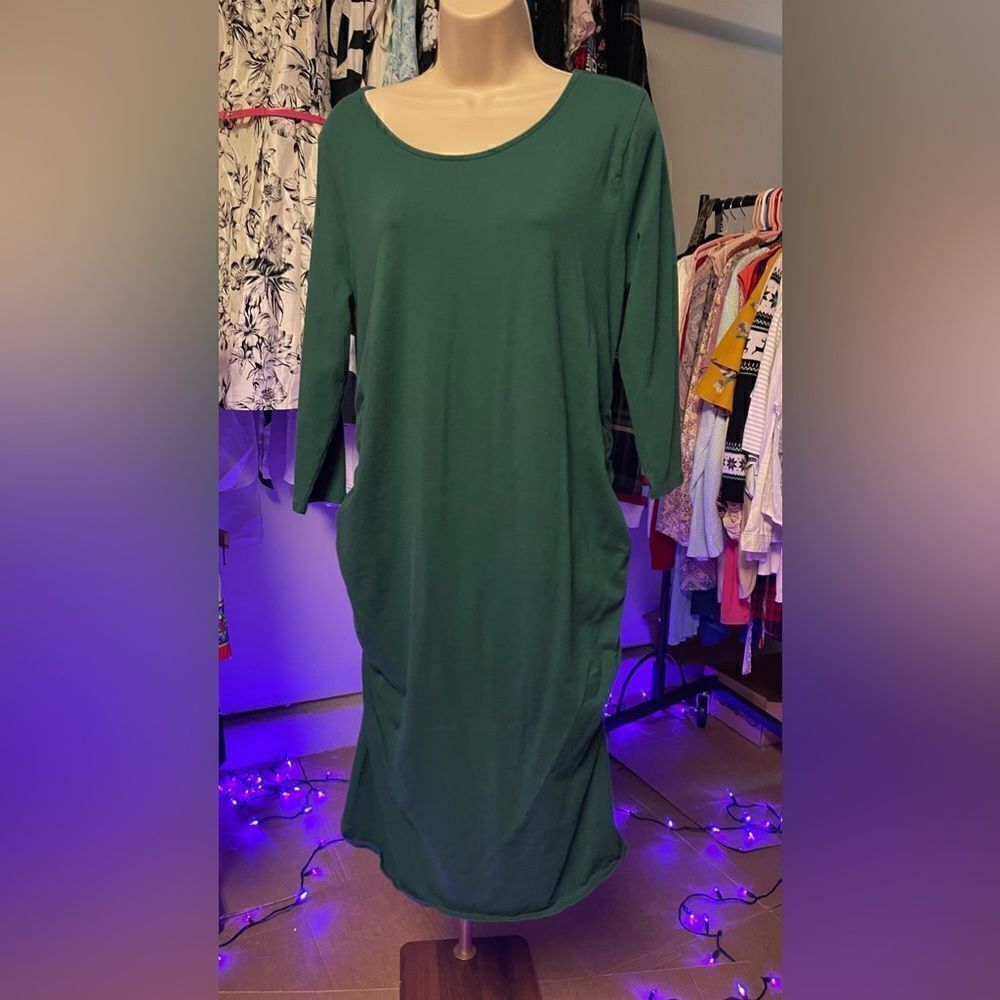 Long Shirt cozy dress Dark green long sl pullover relax Comfortable